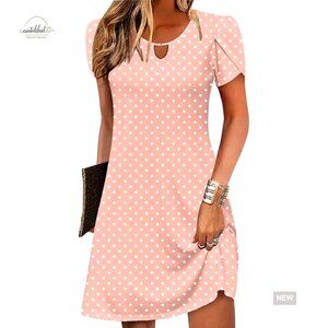 Loose Fit A-Line Mini Dress with Pockets, Polyester Casual Summer Tshirt Dress